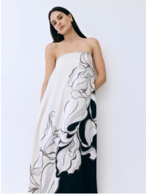 Sheike White and Black Strapless Floral Maxi Dress